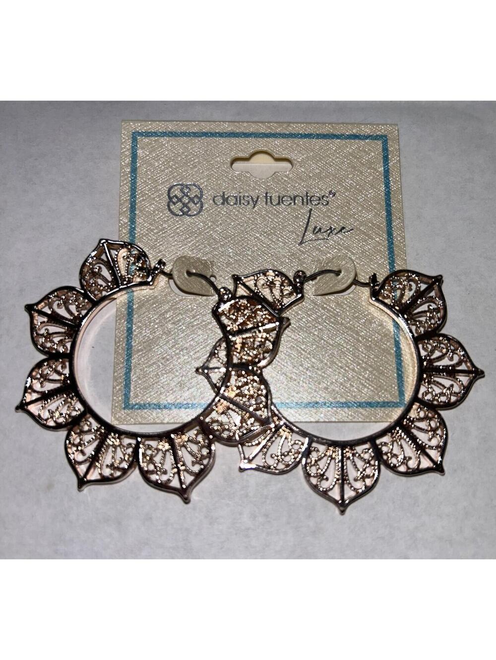 Daisy Fuentes Luxe Filigree Lotus Hoop Earrings Rose Gold Boho Mandala Intricate
